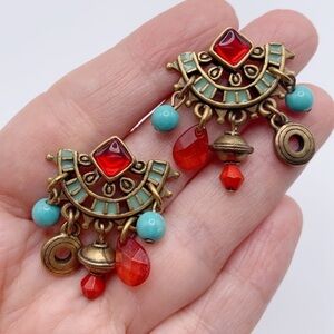Bohemian Chico’s Mexican style Red and Turquoise Dangle Earrings